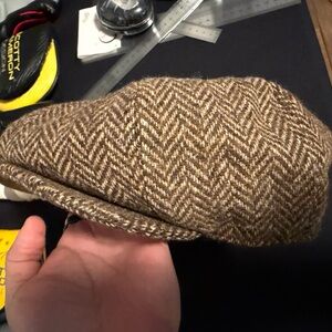 Aran Irish driving Brown Herringbone Flat Cap